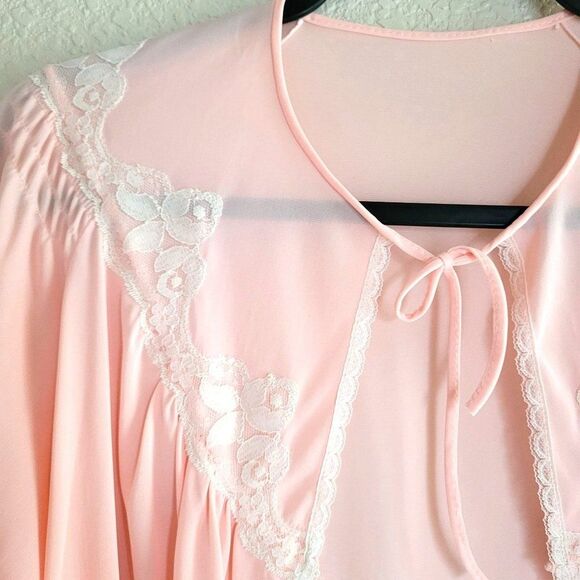 Vintage Kayser Womens Cardigan Pink L Cottage Core Sleep Shirt - Picture 6 of 9